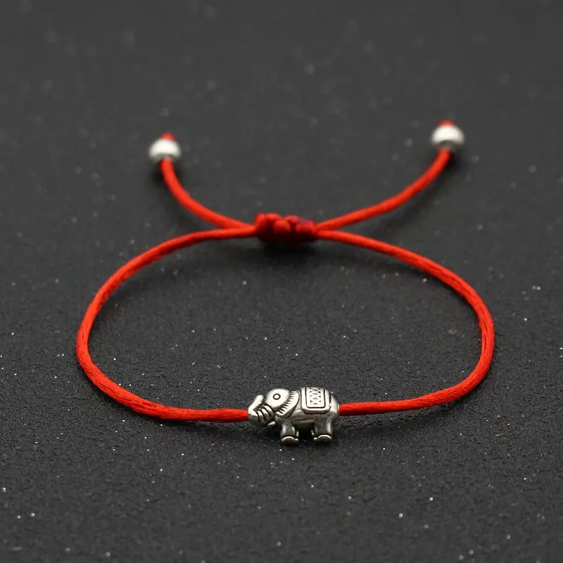 Marca Cute Bear Retro encanto de elefante pulsera de la suerte rojo hilo cadena ajustable amistad pulseras para Mujeres Hombres joyería de los niños
