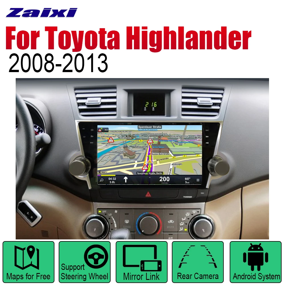 Автомобильный плеер ZaiXi с GPS-навигацией для Toyota Highlander 2008 ~ 2013 Автомобильная