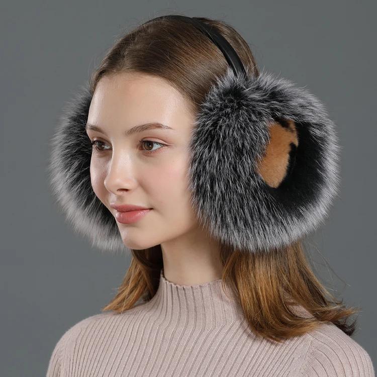 colour 1 Winter Earmuffs Real Fox Fur With Rabbit Warm Headphones for Women New Fashion Fluffy Natural Fur Ear Earmer Protector - Цвет: colour 1