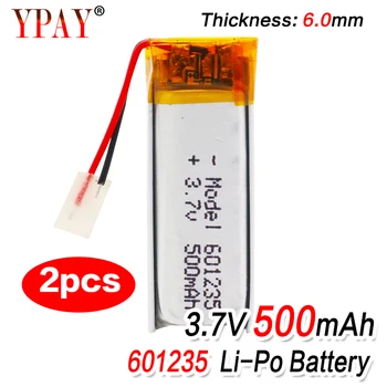 

2pcs 3.7V 500mAh Rechargeable Battery 601235 Lithium Polymer Li-Po ion batteries For DIY Mp3 GPS PSP bluetooth Headphone Headset