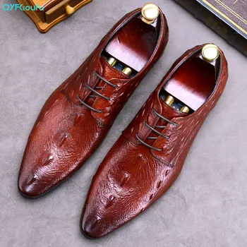 

QYFCIOUFU Italian Style Mens Dress Shoes Genuine Cow Leather Oxford Business Wedding Party Pointed Toe Lace-Up Men's Formal Shoe