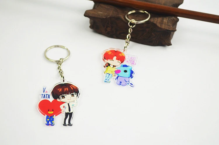 Bangtan мальчики мультфильм фигура и характер брелок K-pop брелок акриловый прозрачный брелок
