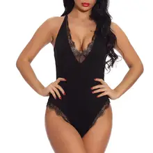 Женское кружевное нижнее белье, цельные пижамы с v-образным вырезом, сексуальное ночное белье, нижнее белье, черный, темно-синий, красный