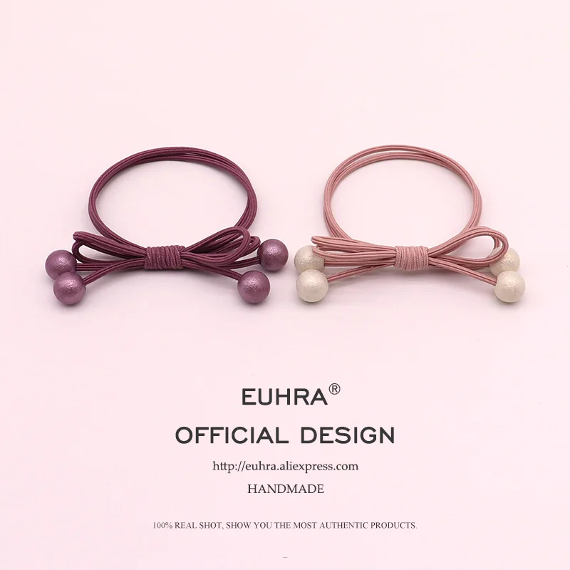 EUHRA/2 цвета, классический стиль, жемчуг ручной работы, трость для девочек, женские эластичные ленты для волос Детские резинки, Прочные эластичные