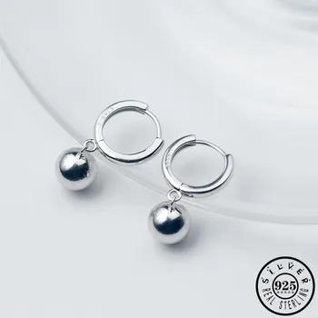 

925 Sterling Silver Round Ball Pendant Hoops Piercing Earrings Statement Round Circle Ear Rings Kpop Fine Jewelry for Women