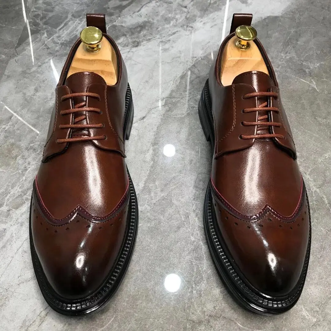 

Men Dress Shoes Handmade Brogue Style Paty Leather Wedding Shoes Men Leather Oxfords Formal Shoes