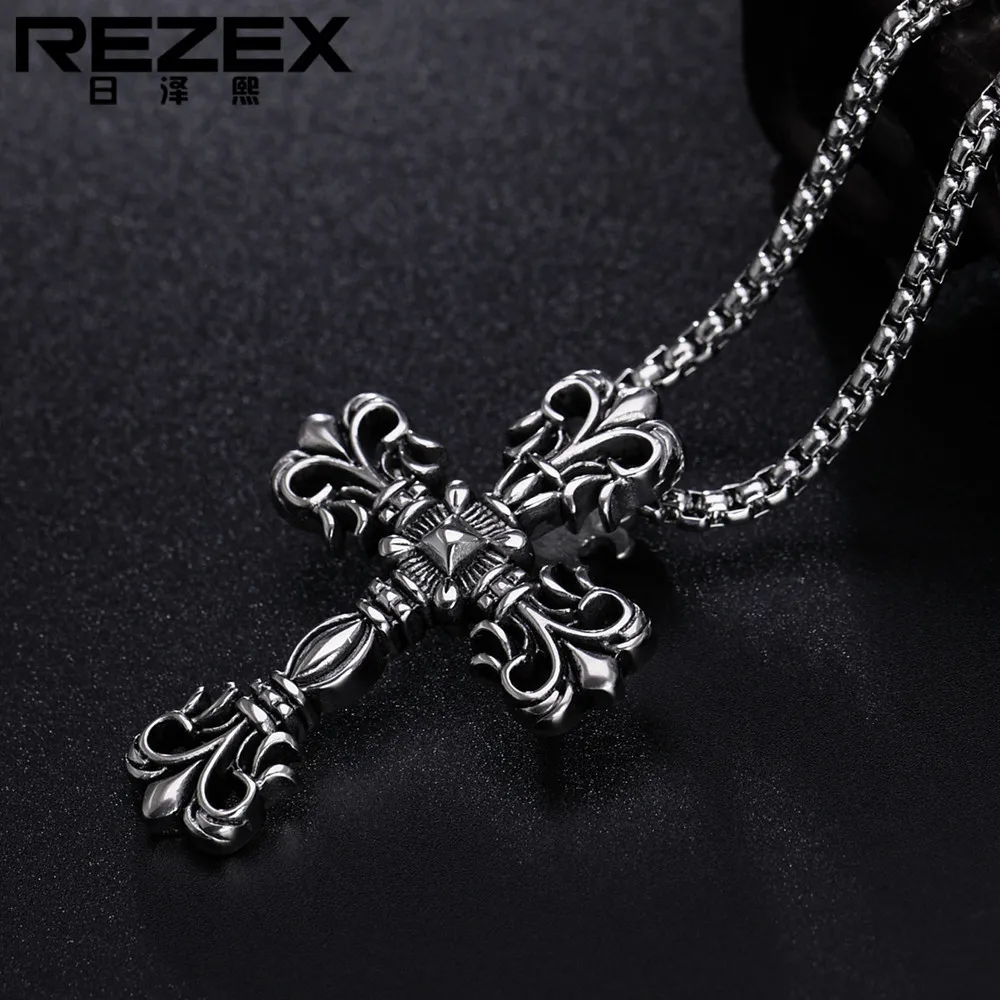

Europe And America Cool Fashion Punk Retro Ultra Large Cross Men Titanium Steel Pendant Necklace He001