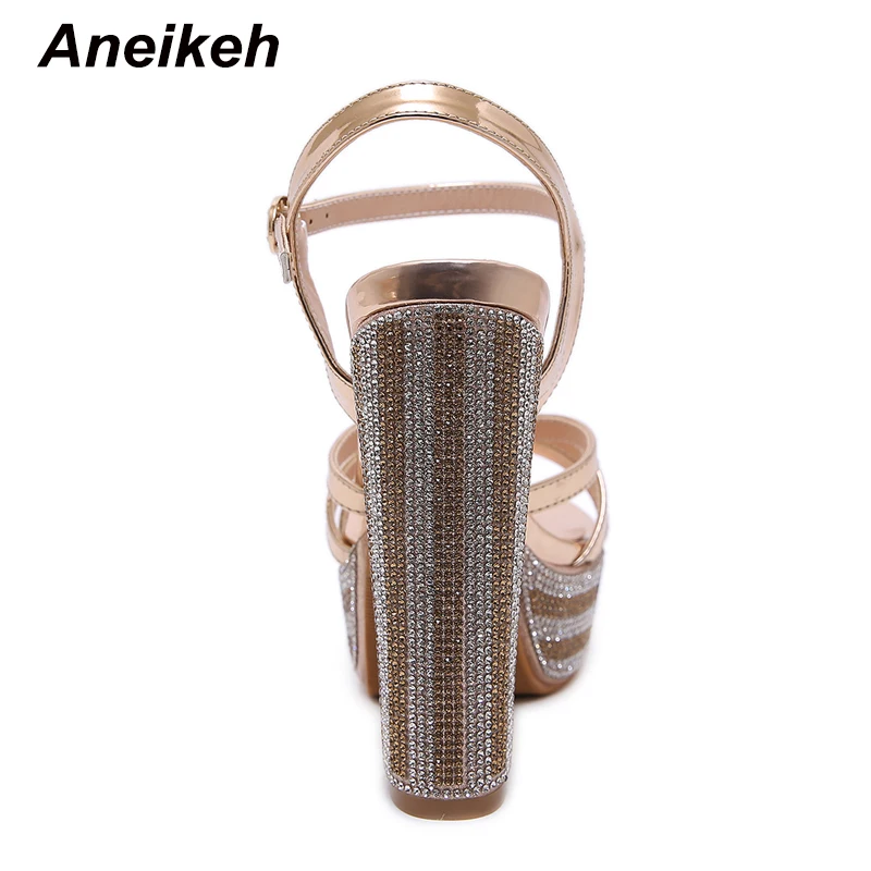 Aneikeh/Модная женская обувь с открытым носком; стразы; Босоножки на платформе и высоком каблуке; летняя обувь для вечеринки и свадьбы; сандалии с пряжкой в римском стиле; туфли-лодочки