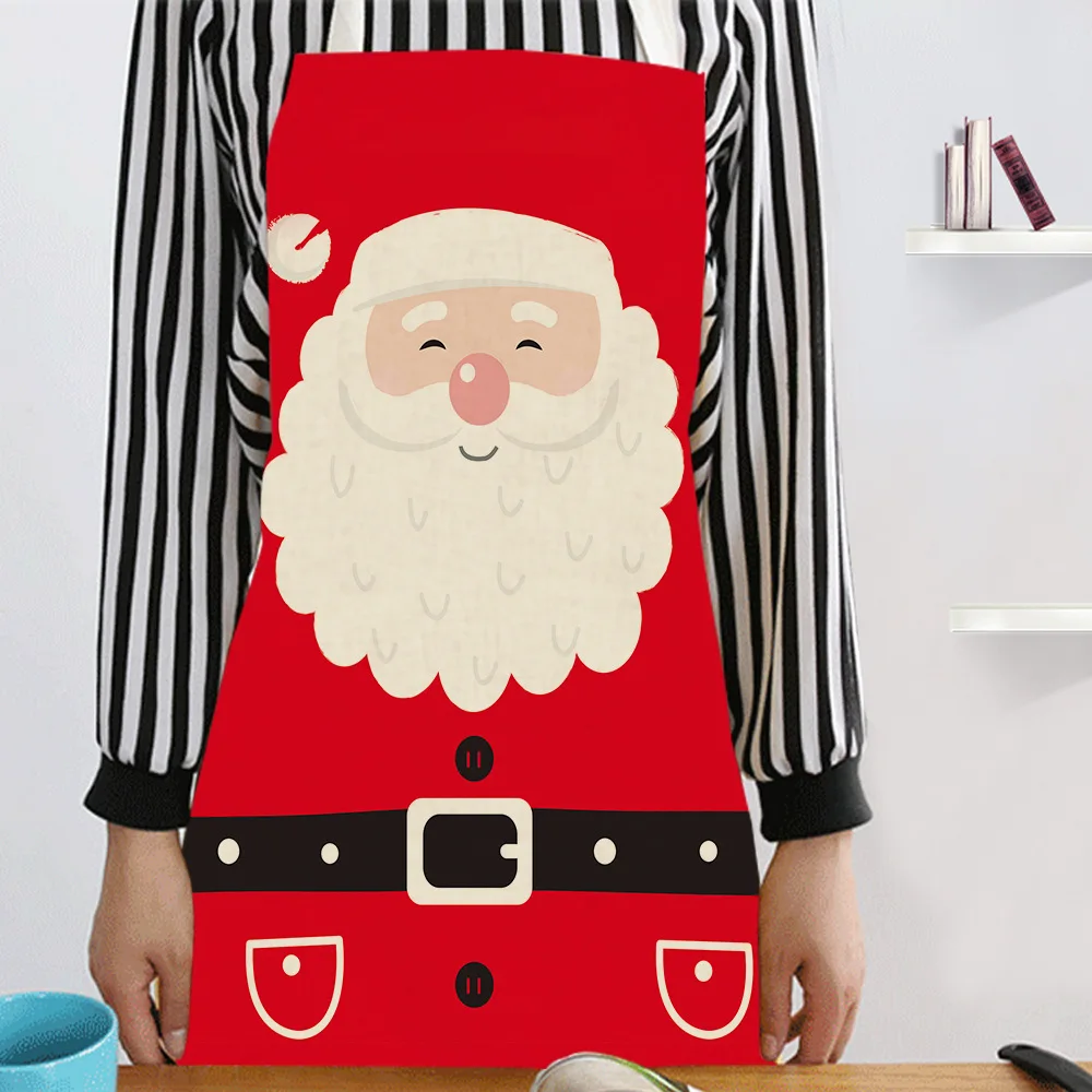 Christmas Decorations Sleeveless Cooking Apron Cartoon Santa Claus Elk Snowman Linen Dress for Women Men Children Kitchen Kids