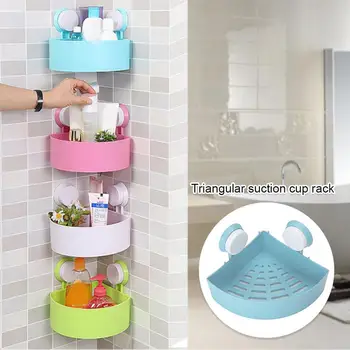 

Vacuum Sucker Bathroom Corner Drain Shelf Plastic Storage Rack Wall Mounted Triangular Shelf Sturdy Organizer Shower Rack