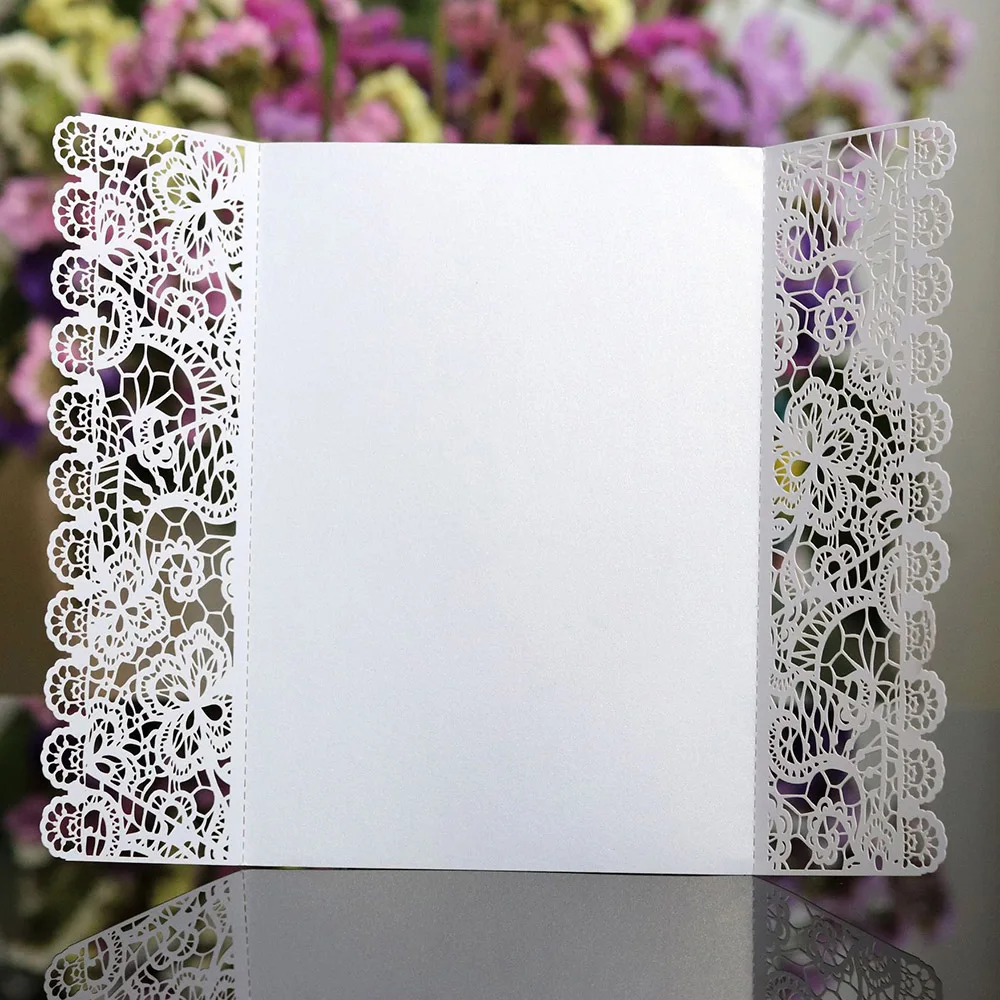  10pcs Elegant Luxury Flora Laser Cut Wedding Invitations Card Paper With Ribbon Envelopes Customize - 4.00026E+12