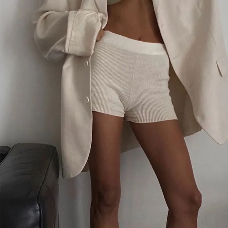 Knitted Biker Bodycon Shorts For Women High Waist Cotton Sweat Sexy Sports Shorts Female White Black 2020 Summer Fitness Clothes