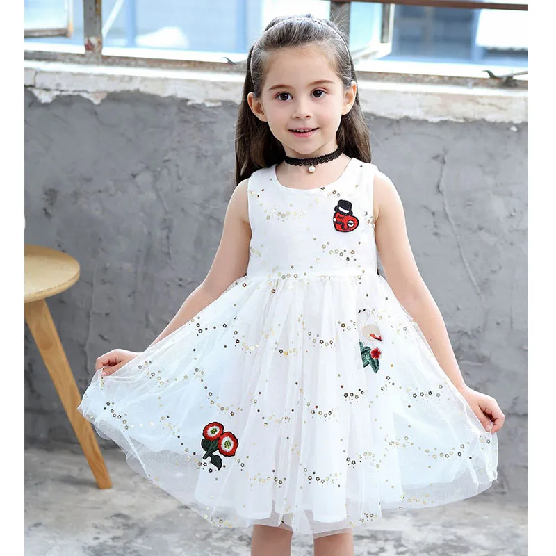 Белое свадебное платье принцессы с блестками для девочек; платье для малышей; детская одежда; летняя официальная одежда для свадебной вечеринки; детское бальное платье