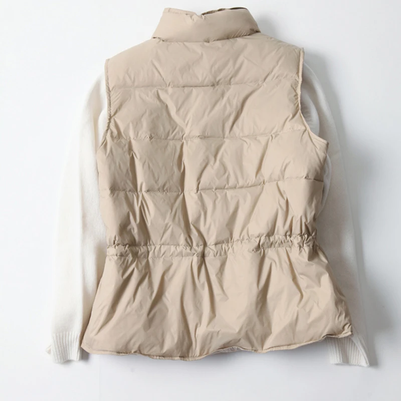 

New Duck Down Coat Jacket Women Loose Double Breasted Warm Parkas Female Sleeveless Sash Tie Up Down Outwear