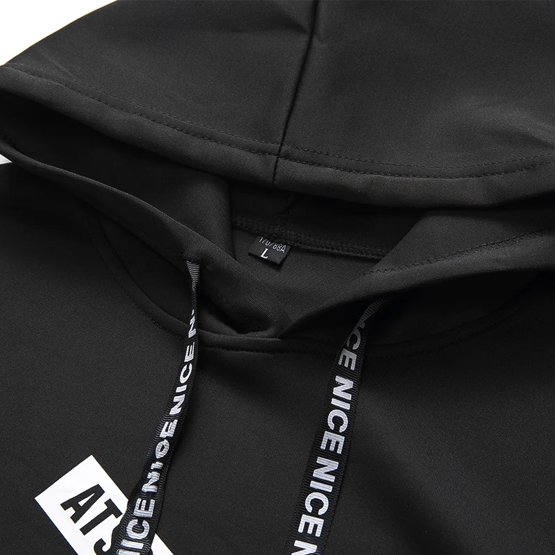 Мужская повседневная толстовка с капюшоном черно белая длинным рукавом и