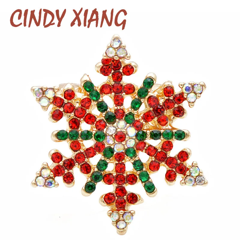 CINDY XIANG Стразы красный и зеленый Снежинка рождественские броши для женщин и мужчин унисекс модная Винтажная брошь с булавкой зима