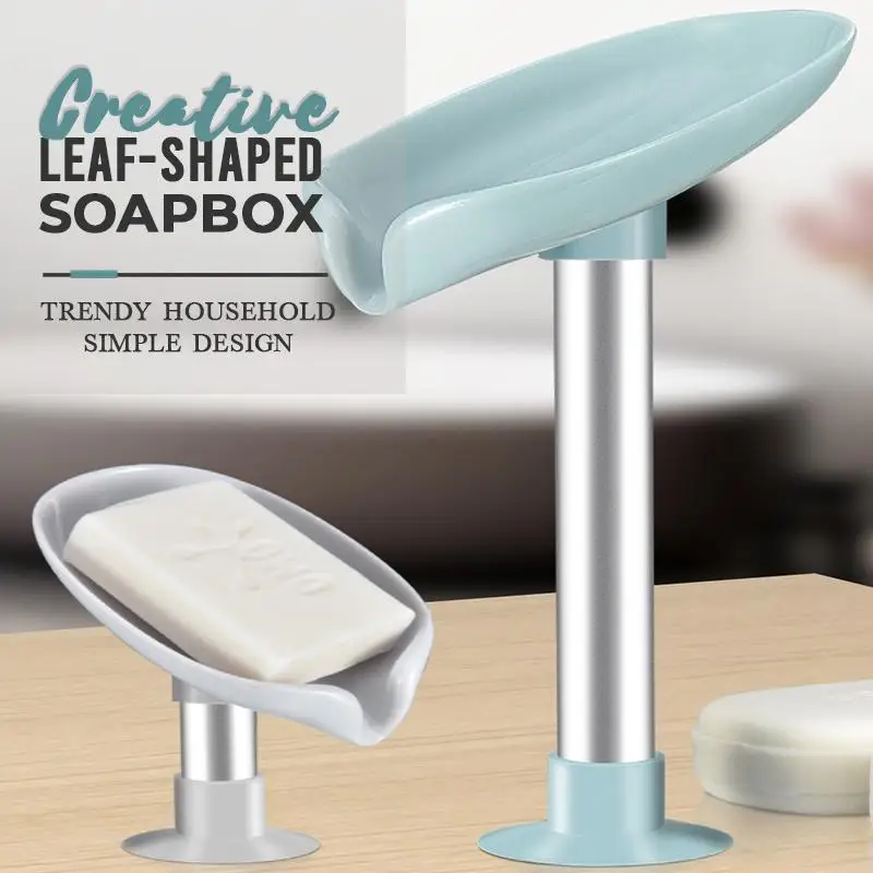 

Creative Leaf-shaped Soap Box Leaf-shaped soap dish perforated free standing suction cup drain rack toilet laundry soap box soap