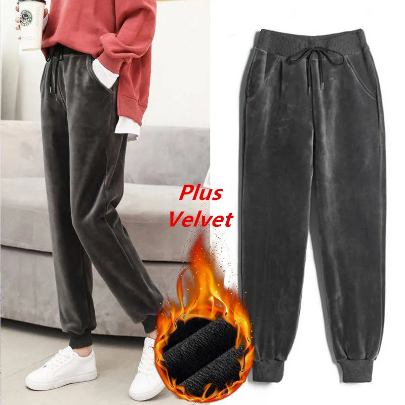 Женские зимние брюки 2019 большие размеры теплые плюс бархат одноцветные для