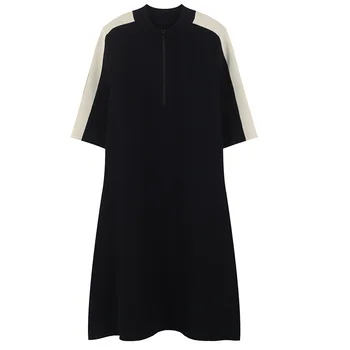 

Runway Patchwork Knitted Women Pullovers Sweater Dresses Zippers Vintage Spring Autumn Female Half Sleeve Vestido Ladies Outwear