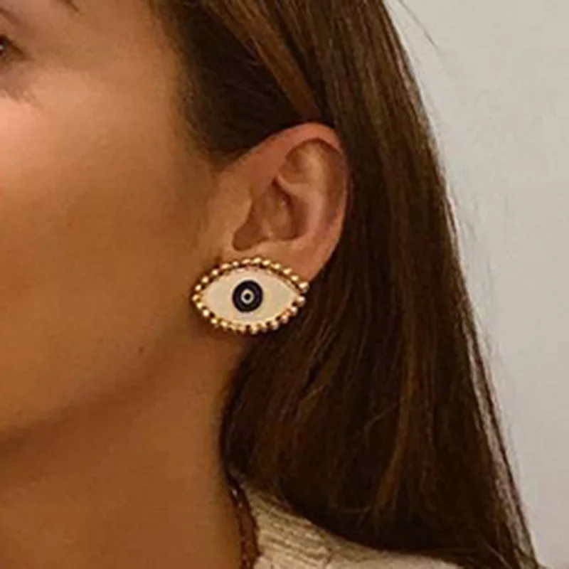 

Flatfoosie 2019 New Fashion Gold Dripping Oil Evil Eye Stud Earrings For Women Vintage Statement Earring Party Earring Jewelry