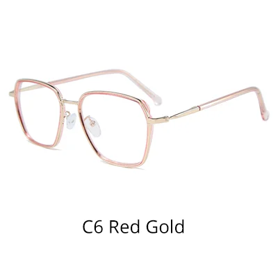 C6 Red Gold Ralferty, качественные женские оптические очки, оправа, большие квадратные очки по рецепту, без диоптрий, Женская оправа для очков D16024 - Цвет оправы: C6 Red Gold