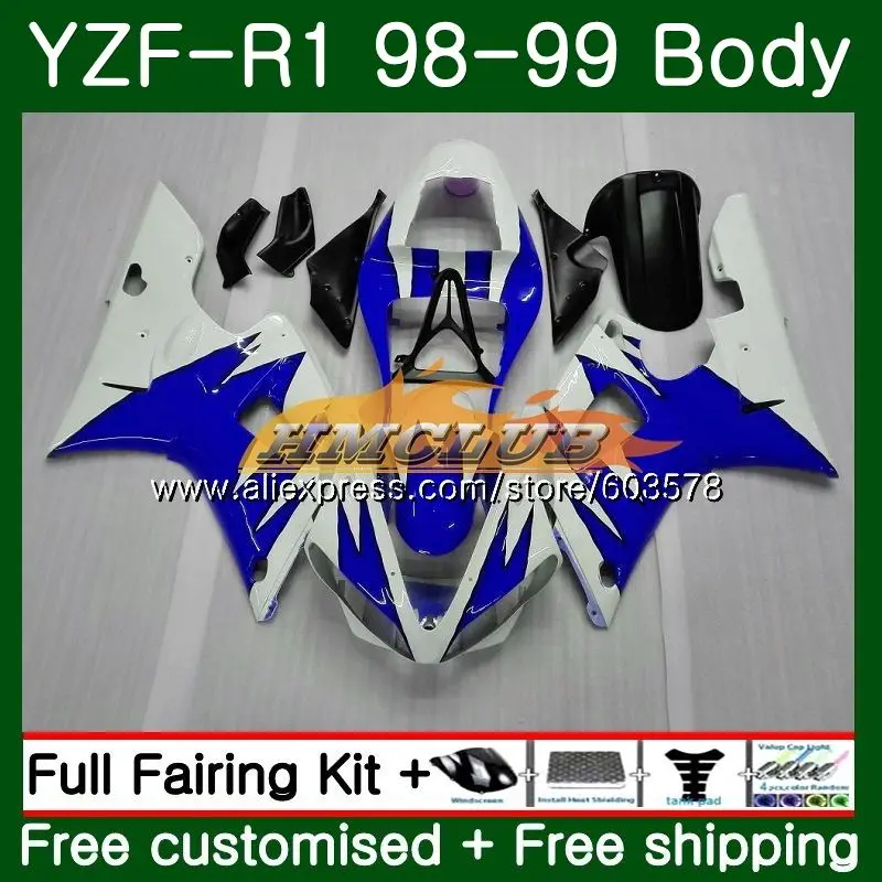Для кузова Yamaha YZF R 1 YZF 1000 YZF1000 YZF R1 1998 1999 58CL. 13 белый черный комплект YZF-1000 YZF-R1 98 99 YZFR1 98 99 обтекатель