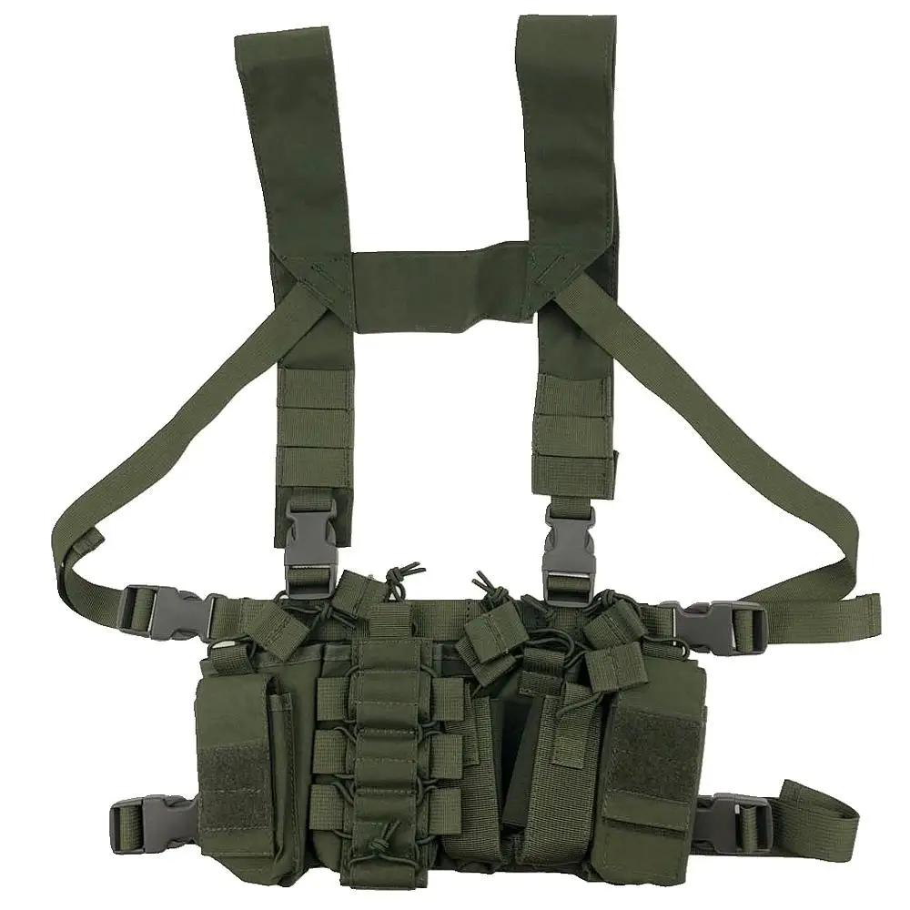 green Outdoor Hunting Vest Tactical MOLLE Triple Open-Top Mag Pouch FAST AK AR M4 FAMAS Mag Pouch With shaped Suspender Shoulder Strap - Цвет: green
