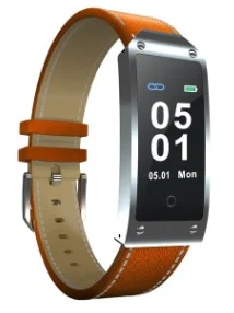 Orange with Leather Фитнес-трекер, смарт-браслет, часы, браслет для мужчин и женщин, для активности, пульса, кровяного давления, IP67, смарт-браслет, браслет, Inteligente Life - Цвет: Orange with Leather