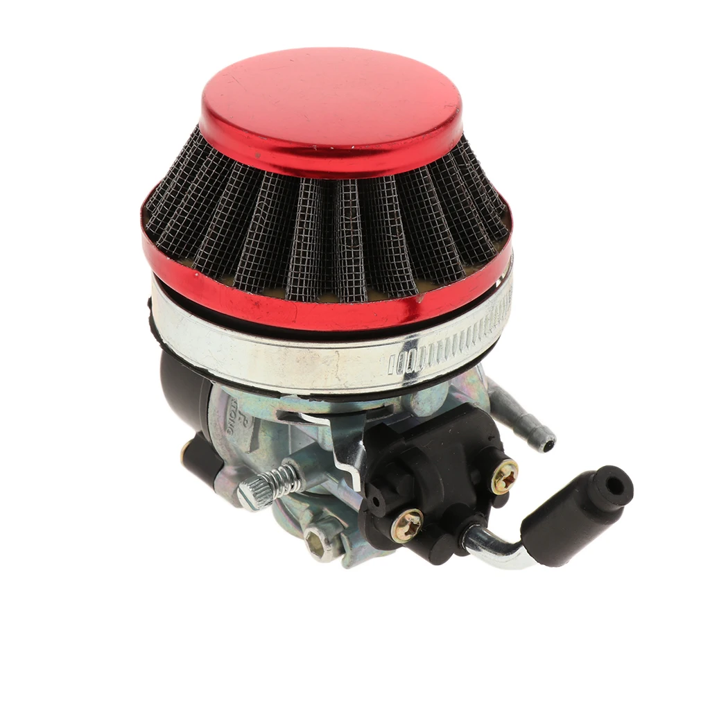 Solid 19mm Carburetor + Durable Red 58mm Air Filter Cleaner for 50cc-80cc 2 Stroke Motorized Bicycles Push Bikes