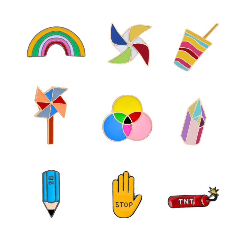 

Colorful Windmill Pencil Rainbow Hand Mini Brooch Cute Badge Enamel Pins Sweater Jackets Lapel Pin Women Accessories Kid Jewelry