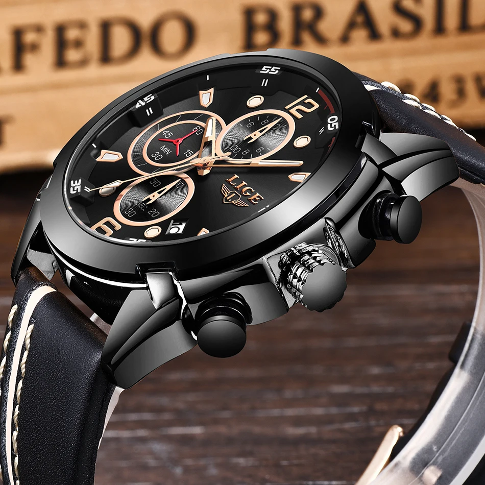 Relogio Masculino мужские часы Топ бренд класса люкс LIGE новые модные водонепроницаемые спортивные кварцевые часы мужские синие кожаные часы с хронографом