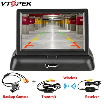 

Vtopek 4.3 Inch TFT LCD Car Monitor Foldable Display Reverse Camera Parking System for Auto Rearview Monitors NTSC Wireless Lens