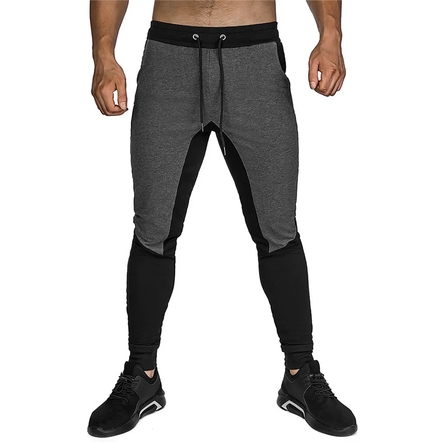 Dark Gray Мужские брюки для бега, спортивные штаны для фитнеса, осенние мужские штаны для тренировок, спортивные штаны для бега, лоскутные эластичные штаны для бодибилдинга для мужчин - Цвет: Dark Gray