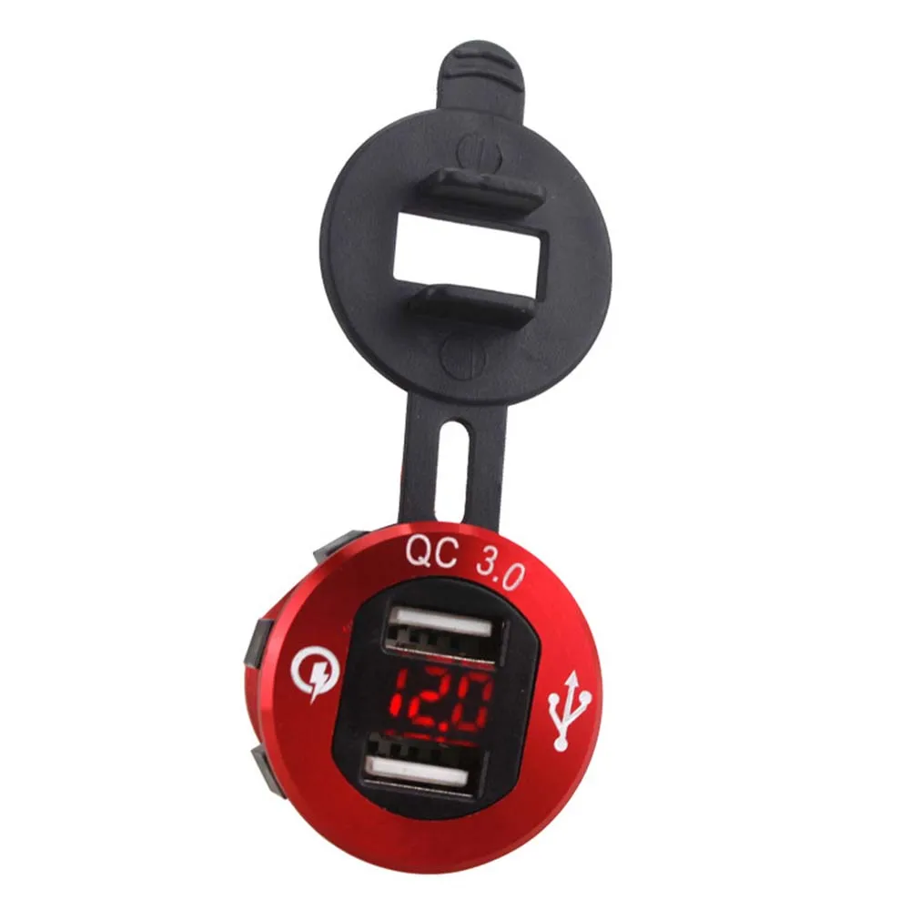 Автомобильное зарядное устройство с 2 USB QC 3,0 алюминиевое автомобильное зарядное устройство для мотоцикла и лодки светодиодный вольтметр для телефона и планшета