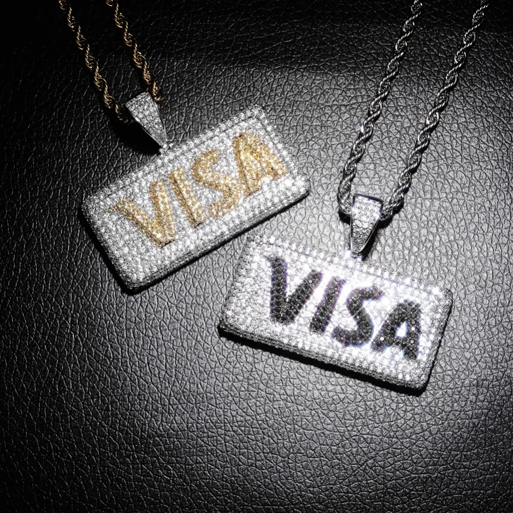 TOPGRILLZ хип хоп микро Pave кубический циркон Bling Ice Out VISA Кредитная Золотая карта квадратные подвески ожерелья для мужчин рэппер ювелирные изделия