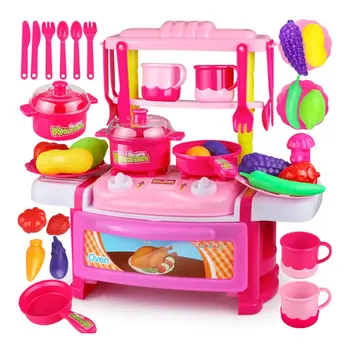 

Baby Kitchen Set Plastic Simulation Games Food Kids Toys With Light Music Kids Kitchen Kitchenware Toy Set For Girls Games Hot