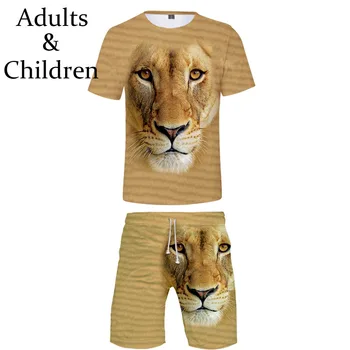 

3D Print Animal Tiger T-shirt+Beach shorts Harajuku Hip Hop Summer two-piece sets Fashion 3D print tiger boys/girls Cool Clothes