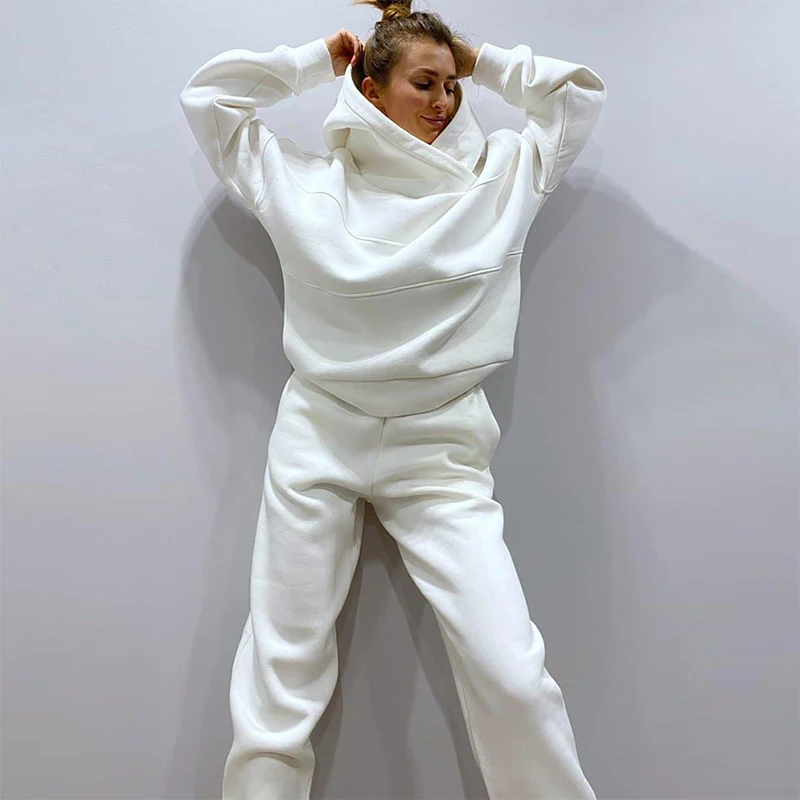 

Женский спортивный костюм, Повседневная Толстовка большого размера, штаны для бега, одежда, осень-зима, однотонная спортивная одежда, комплект из двух предметов, Модный женский костюм