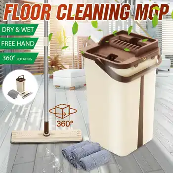 

360° Roatation Floor Cleaning Mops Dry Wet Automatic Spin Mop Dust Fast Dry Squeeze Flat Mop With Bucket Free Hand Home Kitchen
