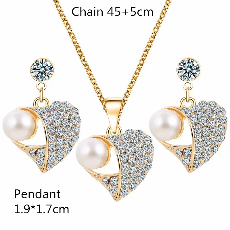 Модные ювелирные изделия роскошные золотые романтические Австрийские кристаллы в форме сердца цепочка ожерелье серьги Ювелирные наборы - Окраска металла: KFB1443