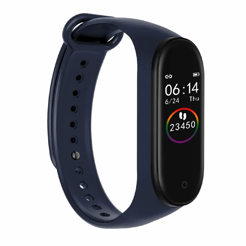 Последние M4 Bluetooth 5,0 смарт-Браслет Водонепроницаемый Музыкальный Игровой браслет измерение сердечного ритма фитнес-трекер - Цвет: Синий