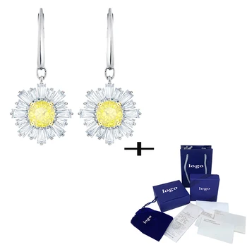 

SWA New SUNSHINE Pierced Earrings Elegant Lady Shiny Yellow Gem Send Mom Girlfriend Luxury Jewelry Gift Unique Retro