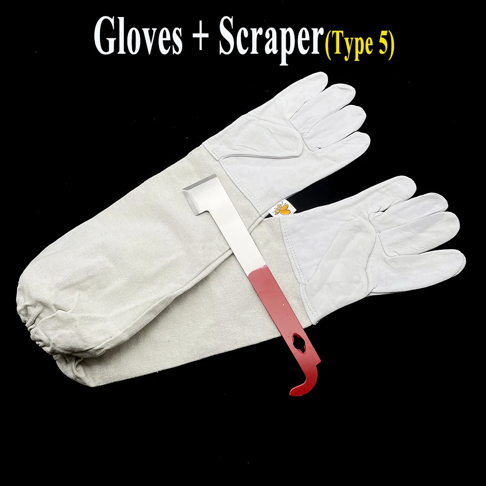 Farm Protection Gloves Long Sleeve Anti Bite Metal Pry Bar Hive Opener Lifter Uncapping Fork Beehive Apart Beekeeper Tools Kit