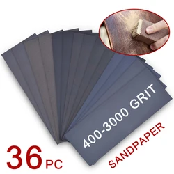Papier de verre grain 400 – 3000, 36 pièces, papier de verre humide et sec pour automobile, bois, meubles, finition métal, travail automobile 