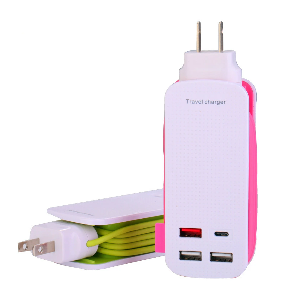 Nohon 4 порта USB настенное зарядное устройство type C концентратор Быстрая зарядка QC 3,0 USB дорожное зарядное устройство адаптер питания 1 м полоса для сотового телефона планшета