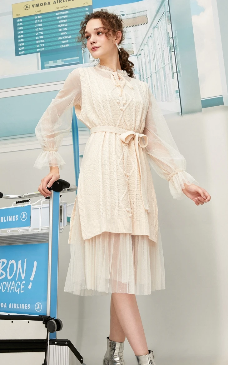 Vero Moda женское трикотажное шифоновое платье с рукавами-фонариками | 319446547