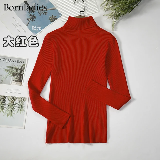Bornladies 2021 Basic Turtleneck Women Sweaters Autumn Winter Tops Slim Women Pullover Knitted Sweater Jumper Soft Warm Pull Red