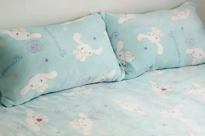 Cute Soft Flanelle Couverture Cinnamoroll Chien Drap Chambre À Coucher Décor Taie d'oreiller 