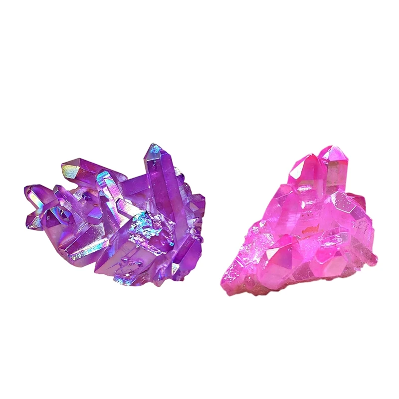 

2Pcs Pink/Purple White Crystal Electroplated Natural Crystal Clusters Plated Single Point Crystal Column Decoration Energy Colum