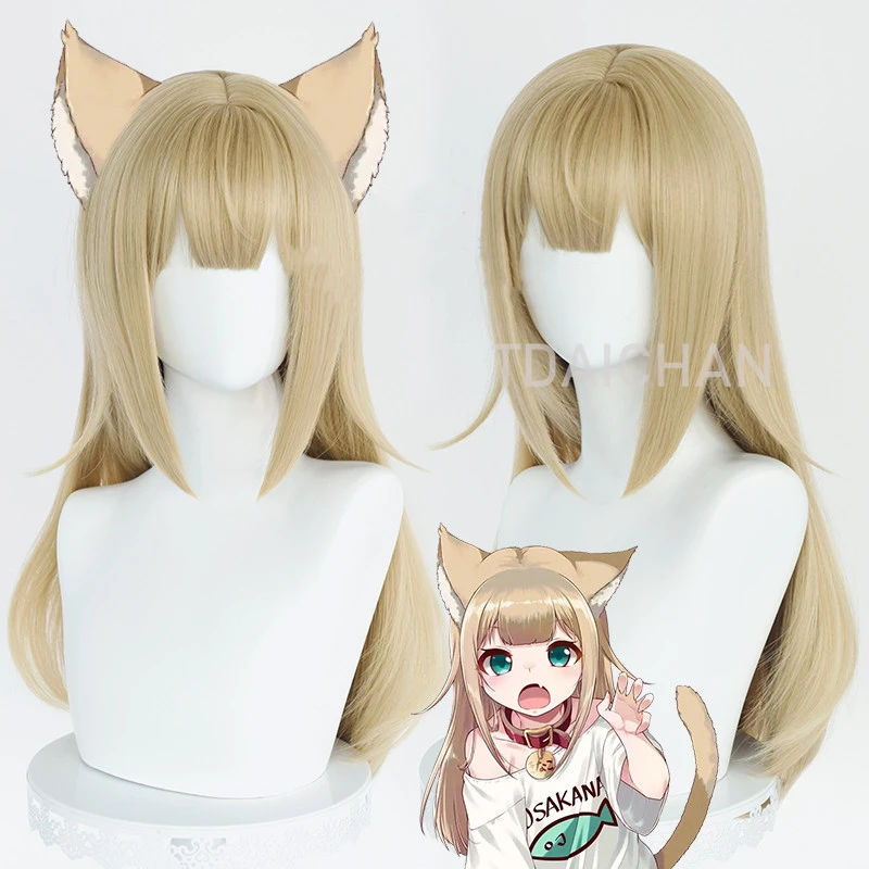 

OSAKANA Cosplay Wig Blonde 65cm Long Straight 40hara Cat Girl Pet Kitty Light Golden Hair Halloween Carnival Lolita Cos Props